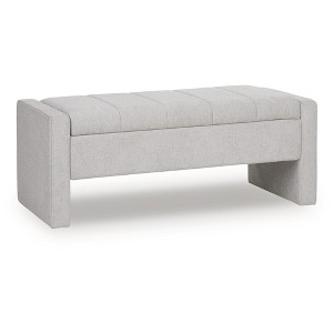 Signature Design by Ashley Akselman Storage Bench - Gray Polyester Upholstered with Channel Tufting - 1 of 4