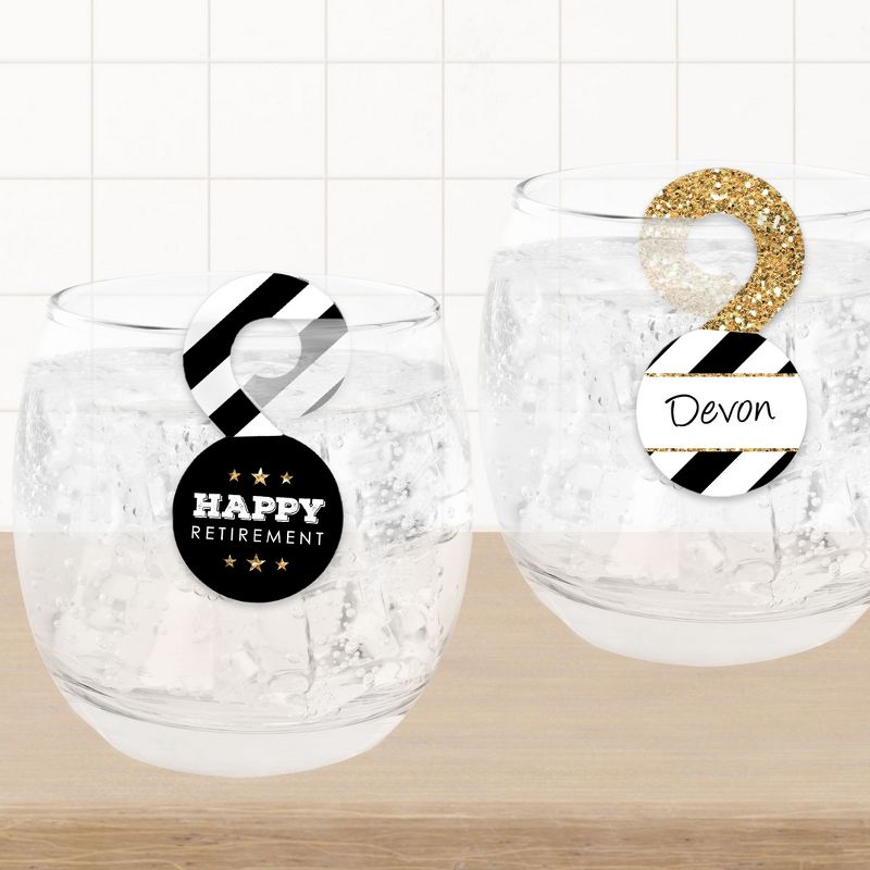 Big Dot of Happiness Happy Retirement - Retirement Party Paper Beverage Markers for Glasses - Drink Tags - Set of 24, 3 of 9