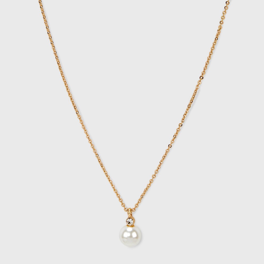 Glass Pearl Pendant with Cubic Zirconia Chain Necklace - A New Day Gold