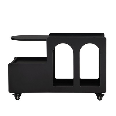 NicBex Modern Narrow Coffee Table with Lockable Wheels and Multilayer Storage for Living Room and Office