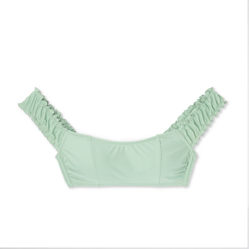 Women's Shirred Off the Shoulder Bralette Lace-Up Bikini Top - Shade & Shore™ Light Green, 5 of 10