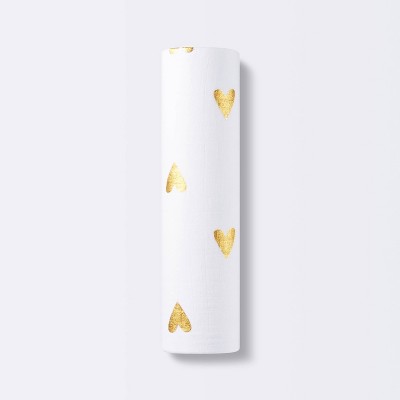 Image of Muslin Swaddle Blanket Gold Foil Hearts - Cloud Island™ White/Gold