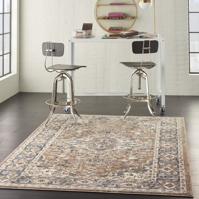 Beige & Grey Synthetic 45.67" Round Area Rug with Stain-Resistant Finish