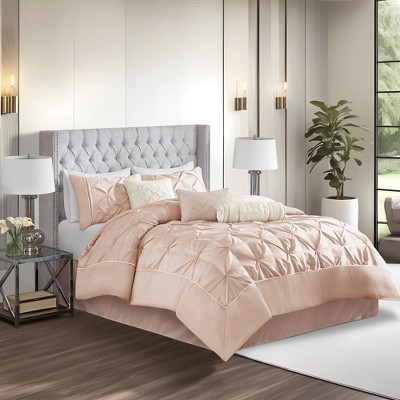 Blush Full 7-Piece Tufted Comforter Set with Decorative Pillows