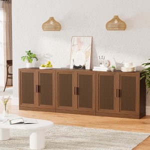 3-Set Rattan Door Sideboard Buffet Storage Cabinets with Adjustable Shelves - 93"Lx31"H - 1 of 4