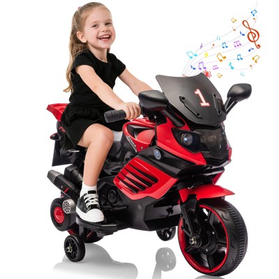 Kids 6V Ride On Motorcycle, Battery Powered Ride On Toys with Training Wheels, Headlight, Horn, Music, Electric Toddler Motorcycle for Kids