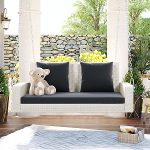 YOOCOZZ 2-Person Rattan Hanging Porch Swing with Chains and Cushions - 1 of 4