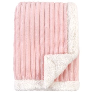 Hudson Baby Infant Girl Corduroy Blanket with Faux Shearling Backing and Trim, Pink, 30x40 inches - 1 of 2