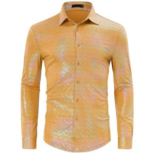 Coolmee Mens Dress Shirt Long Sleeve Button Down Shirt for Party Nightclub Christmas Prom Costume - 1 of 3