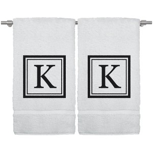 BC BARE COTTON Monogrammed Hand Towel, 100% Turkish Cotton - Set of 2 - White - Black Square - 1 of 1