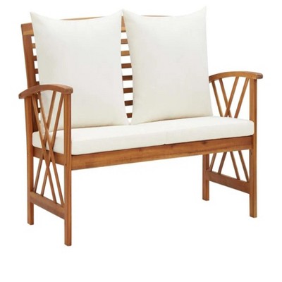 Patio Bench with Cushions 46.9" Solid Acacia Wood,White