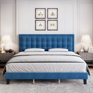 Button Tufted Upholstered Headboard Bed Frame, Sturdy Metal Foundation with Wood Slats, No Box Spring Needed, Platform Design for Bedroom. - 1 of 4