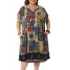 Women's Plus Size Bohe Floral Print V Neck Short Sleeve Beach Summer Casual Midi Dresses with Pocket - Agnes Orinda - 2 of 4