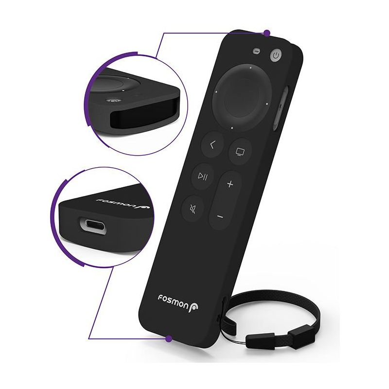 Fosmon Full Body Slim Easy Grip Case for Apple TV 4K 2021 Remote with Lanyard - Black, 3 of 10