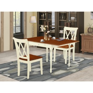 East West Furniture 3 Pc Kitchen Table set - Robust Two 9-Inch Drop Down Leaves Solid Wood Dinette Table & 2 Wooden Seat Dining Chairs,  White - 1 of 4