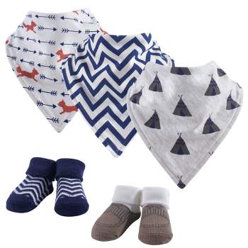 Hudson Baby Infant Boy Cotton Bib and Sock Set 5pk, Fox, One Size