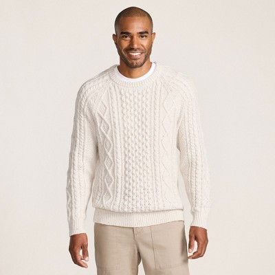Lands' End Men's Cotton Blend Aran Cable Crew Neck Sweater