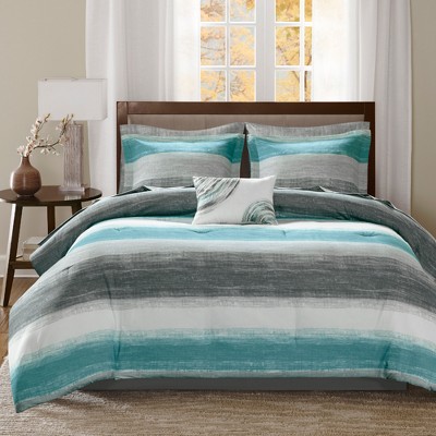 Madison Park Aqua Seth Comforter and Cotton Sheet Set (Twin) 7pc: Microfiber Bedding, Embroidered, OEKO-TEX Certified — фото 2