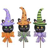 Halloween Cats In Hats Set/3 Stakes  -  Three Garden Stakes 20.25 Inches -  Witch Hats  -  F22080  -  Metal  -  Black