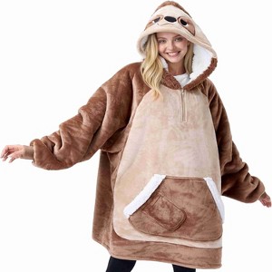 Joyfy Adults  Wearable Blanket Hoodie for Women Men Giant Pocket Sleeves FlaWarm Oversized hoodie Fleece Winter Sweatshirt Blanket Birthday Gift - 1 of 4