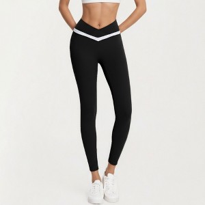 Anna-Kaci Active Women's Crossover Waist Colorblock Full Length Leggings with Stretch Fit Fabric and Contoured Silhouette - 1 of 4