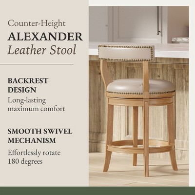 Weathered Oak Swivel Counter Stool with Vegan Leather Upholstery