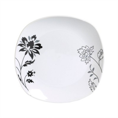 Rebecca Square White and Black Floral Porcelain Dinnerware Set, Service for 4