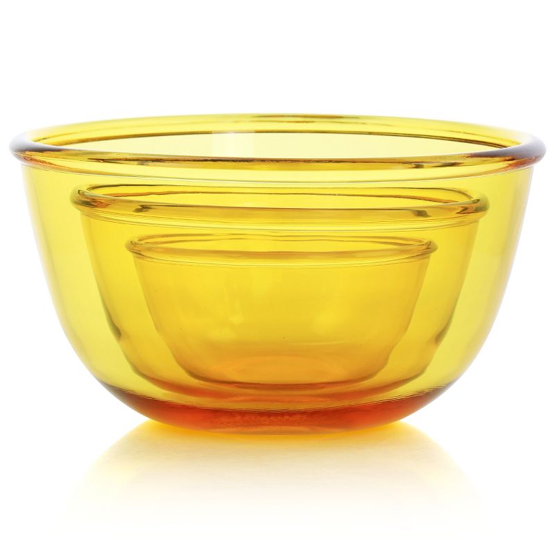 Gibson Home 3 Piece Amber Tempered Glass Bowl Set in Amber, 2 of 7