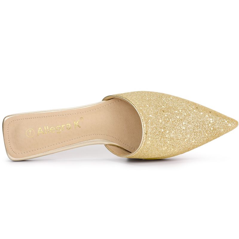 Allegra K Women's Slip On Glitter Heels Pointed Toe Slide Mules, 5 of 7