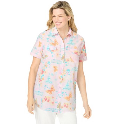 Woman Within Plus Size Short-Sleeve Cotton Campshirt