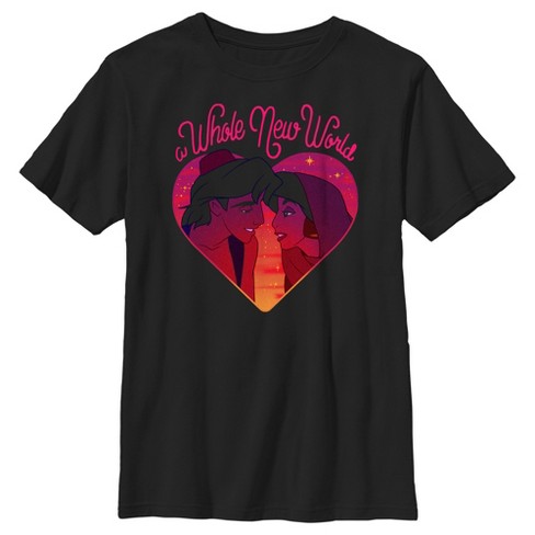 Boy s Aladdin Whole New World Heart Couple T shirt Black Medium Target