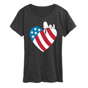 Women's - Peanuts - Snoopy On Flag Heart Short Sleeve Graphic T-Shirt - 1 of 4