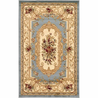 Light Blue and Cream Medallion Synthetic Rectangular Area Rug