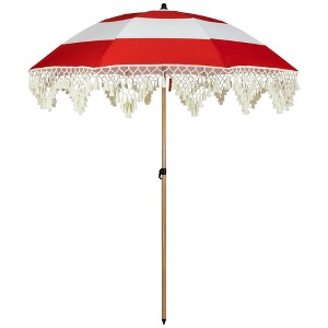 Northlight Striped Outdoor Beach Market Umbrella with Tiltt- 6.5' - Red and White - 1 of 4