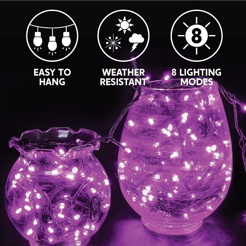 Joiedomi 200 Purple LED Green Wire String Lights, 8 Modes, 2 of 6