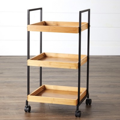 Lakeside Bamboo 3-Tier Bar and Beverage Serving Cart for Home Host Catering