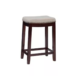 Nail Head 26" Backless Counter Height Barstool Upholstered Seat - Beige/Walnut - Linon