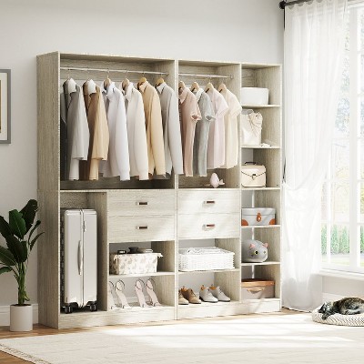 Aheaplus Set of 2 Freestanding Closet Storage Organizer with Hanging Rods, 79''W Closet Organization with Drawers and Shelves