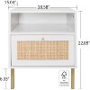 Angel Sar Natural Rattan Nightstands Set of 2, Accent End Table, Boho Bedside Table with 1 Hand Made Decorated Door for Living Room, Bedroom, White - 3 of 4
