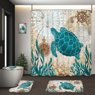 LunaLulinlk Blue Sea Turtle Shower Curtain Sets with Rugs