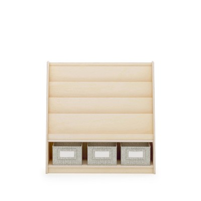 Natural Wooden Kids Book and Bin Display with Fabric Bins