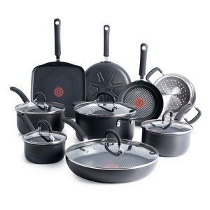 T-fal 14pc Hard Anodized Nonstick Cookware Set, Black - 1 of 4