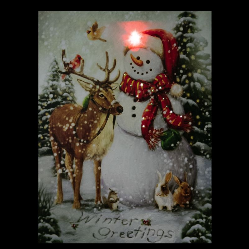 Northlight LED Lighted Snowman and Reindeer Christmas Canvas Wall Art 15.75" x 11.75", 3 of 6