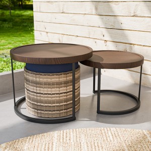 EAGLE PEAK Sunset Dune Collection Round Modern Nesting Coffee Tables, Wood Grain Top Stacking Accent Tables with Ottoman - 1 of 4