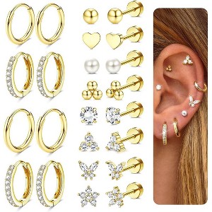 Surgical Steel Flat Back Earrings - 14K Gold Plated Hypoallergenic Stud & Hoop Set for Sensitive Ears - 1 of 4
