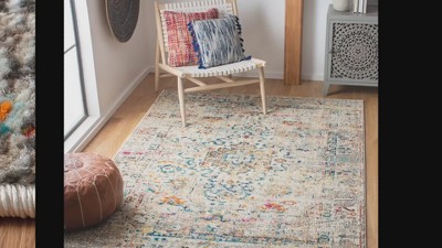 Madison Cream and Blue Round Synthetic Area Rug