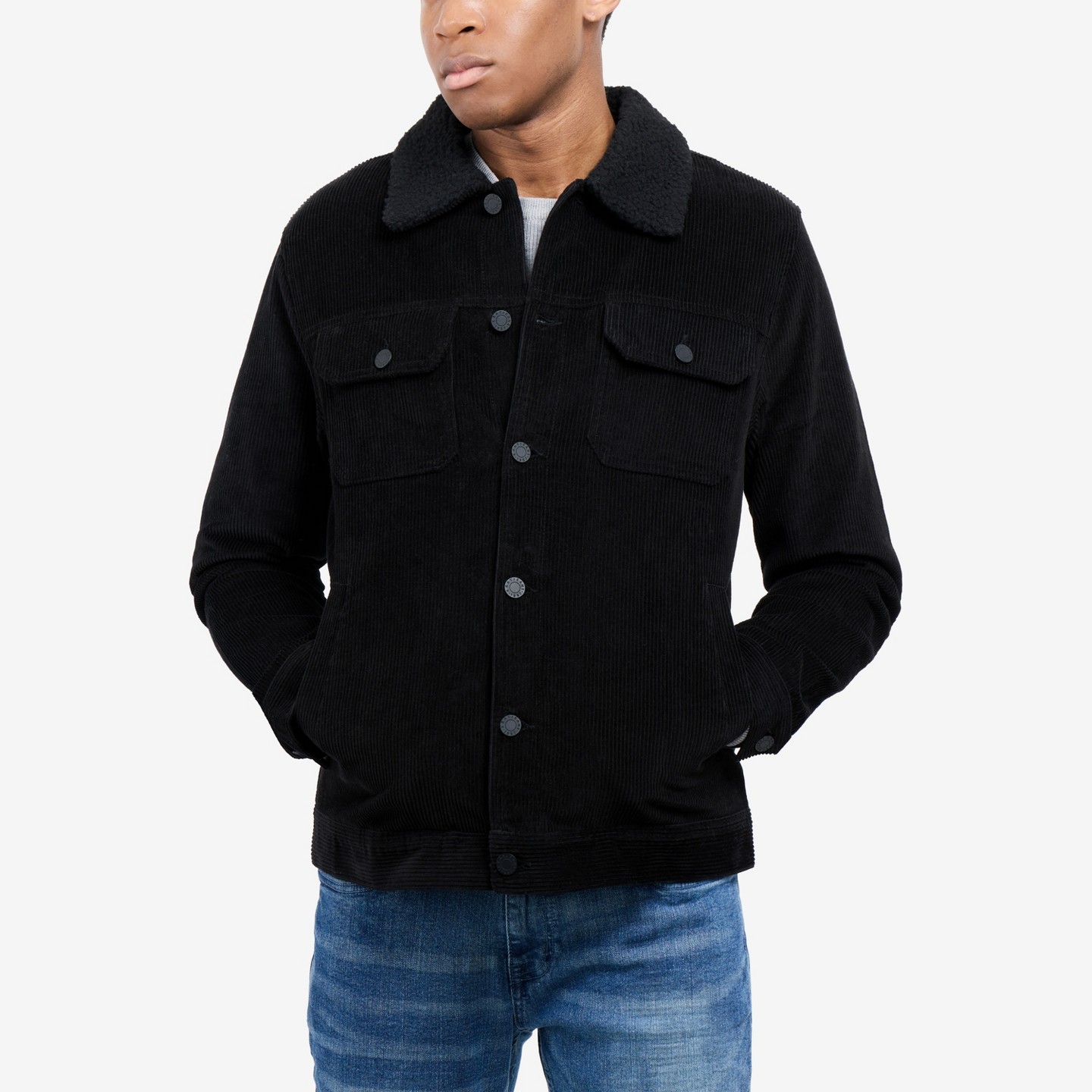 Мужская куртка X RAY Faux Shearling Lined Collar Corduroy, цвет: Чёрный — фото 5