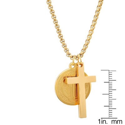 24" Gold Plated Stainless Steel Cross and Religious Pendant
