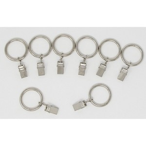 Metal Curtain Drapery Rings with Clips, 8 Pk, 1-inch Inner Diameter, Fits up to 3-4 inch Rod - 1 of 2