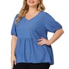 Agnes Orinda Women's Plus Size Blouse Short Sleeve V Neck Chambray Peplum Top - 2 of 4
